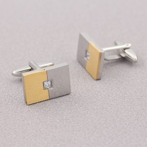 스테인리스 입방 지르코니아 돌을 가진 조각 할 수있는 2 개의 음색 18K 금 커프스 단추