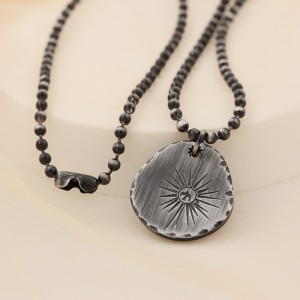 골동품 블랙 목걸이 빛나는 스타 펜던트 스테인레스 스틸 라운드 목걸이