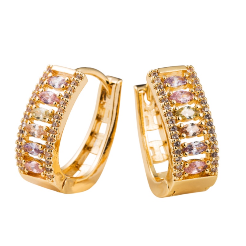 동대문 귀걸이, 여성 인기있는 기질 귀걸이, 구리 상감 지르콘 및 전기 도금 골드 프랑스 귀걸이