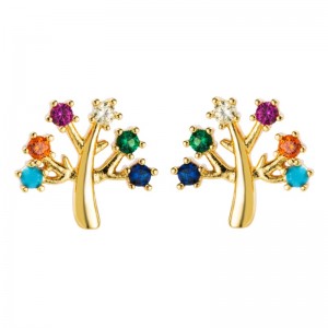 유럽 ​​및 미국 구리 도금 진짜 금 미세 인감 색상 지르콘 귀 스터드, 맞춤형 귀걸이 액세서리, 유행 기질 꽃 여자 귀걸이