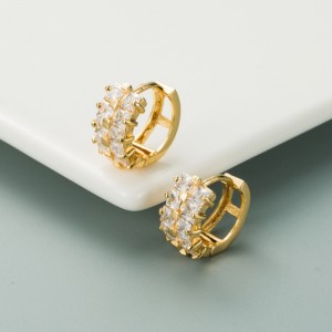 INS Rainbow Series 유럽 및 미국 성격 귀걸이 구리 골드 도금 마이크로 상감 색상 더블 행 지르콘 귀걸이 힙합 귀걸이