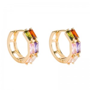 국경 간 소스 외국 무역 기하학적 이중 열 지르콘 귀걸이 여성 구리 마이크로 인감 색상 지르코늄 힙합 귀걸이 귀걸이 도매