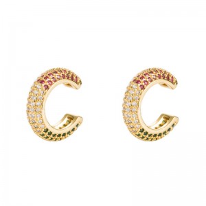 ins 유럽 및 미국 귀걸이 색상 지르콘 귀걸이가있는 골드 도금 황동 힙합 남성과 여성 피어싱 된 귀 클립없이