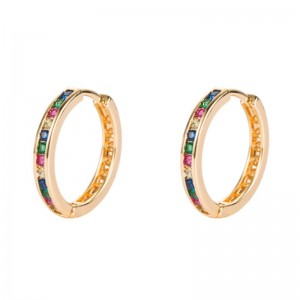 유럽 ​​및 미국의 다채로운 원 귀걸이, 작은 원 귀걸이, 기하학적 귀걸이, 여성 컬러 다이아몬드 힙합 귀걸이 귀걸이