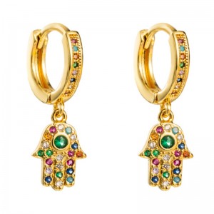 구리 마이크로 상감 착색 한 보석 귀걸이 여성 유럽 및 미국 스타일 동향 성격 팜 귀걸이 콜드 바람 그물 붉은 귀 보석