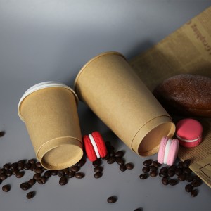 500 ml pe/pla 안감 이중 벽 종이 컵 16 oz-kraft