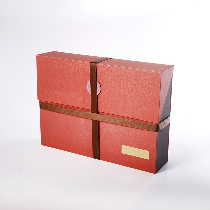 사용자 지정 우아한 럭셔리 스퀘어 붉은 마그네틱 종이 더블 레이어 열려있는 선물 포장 상자 리본