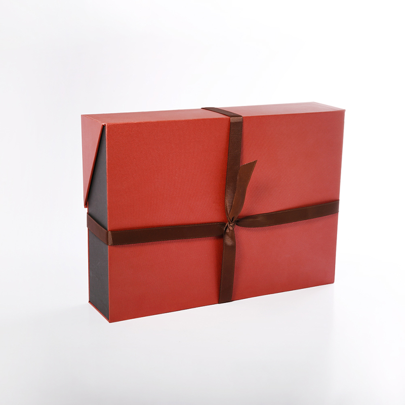 사용자 지정 우아한 럭셔리 스퀘어 붉은 마그네틱 종이 더블 레이어 열려있는 선물 포장 상자 리본