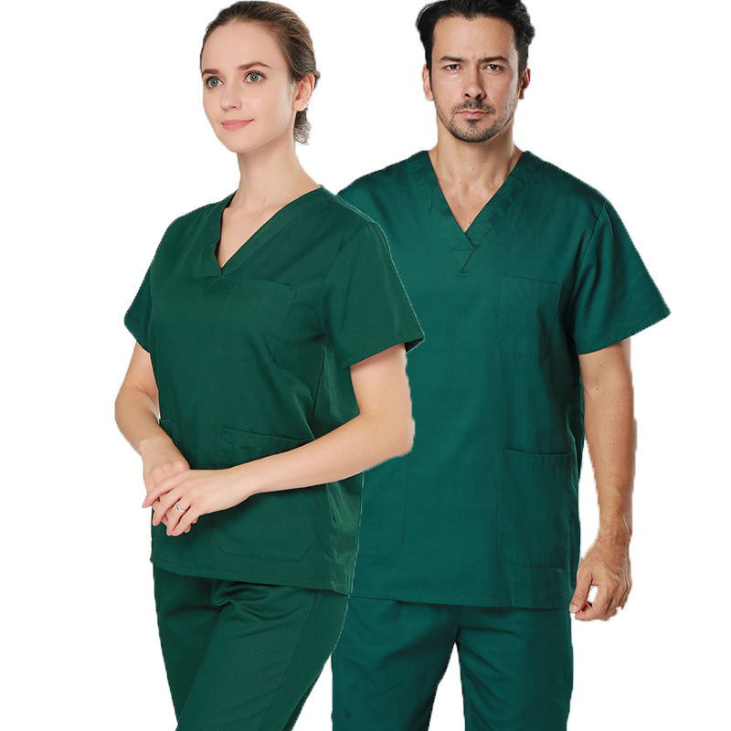 간호사 의사 유니폼 탑스 바지 스크럽 세트 사용자 정의 로고를 설정합니다