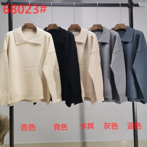 느슨하고 세련된 간단한 니트 옷깃 싱글 톱 68023#