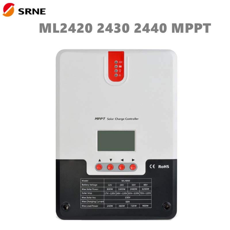 Srne MPPT 태양 전하 컨트롤러 20A 30A 40A 12V24V LCD MAX100V SOALR 패널 레귤레이터 오프 그리드 납 산성 젤 리튬 이온 배터리 용