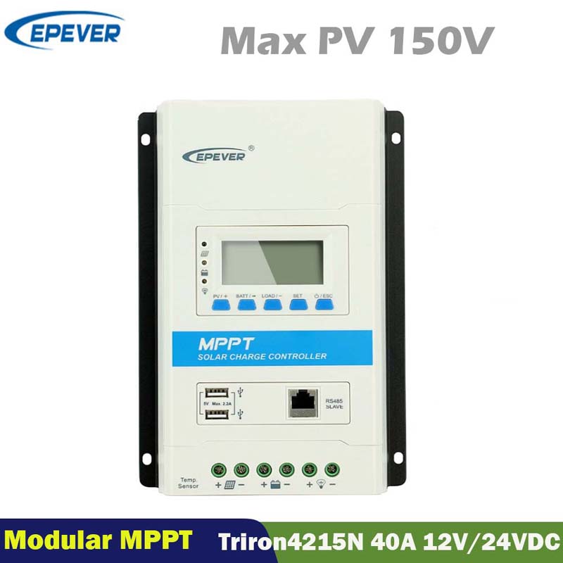 EPEREVER 40A TRIRON4215N 모듈러 MPPT 태양 차량 컨트롤러 12V24VDC MAX.150V PV 입력 LCD 디스플레이 패널 레귤레이터 컨트롤러