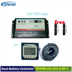 원격 LCD 미터 MT-1 EPSolar EPIPDB-COM이있는 펙 듀얼 배터리 컨트롤러 10A20A 듀오 배터리 조절기