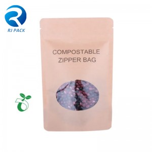 100 % compostable 열 recealable 높은 장벽 식품 포장 스탠드 파우치 크래프트 가방