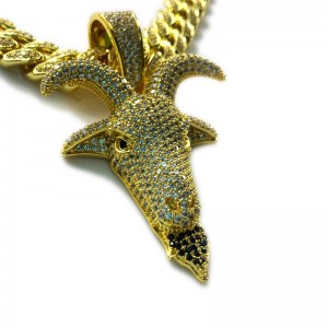 지르콘 솔리드 사슴 머리 힙합 목걸이