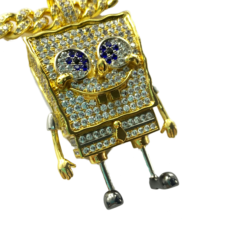 패션 만화 spongebob squarepants 상감 지르콘 펜던트 힙합 스트리트 트렌드 목걸이