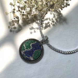 새로운 전체 지르콘 다이아몬드 회전 가능한 지구 펜던트 인도 긴 핸드폰 스트랩 목걸이