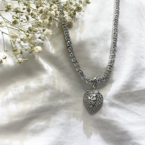 진짜 골드 도금 맞춤형 힙합 구리 사자 머리 펜던트 쿠바 체인 목걸이 (작음)