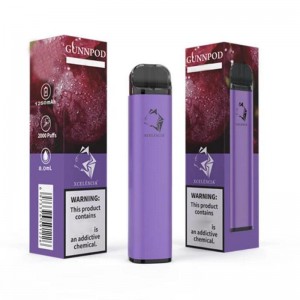 gunnpod 2000 퍼프 미리 채워진 일회용 vape 1250mAh 배터리 전자 담배 deivce 18350 8ml 기화기 스타터 키트 vs elf bar 20 flavs 펜 포드 퍼프 ​​gunpod
