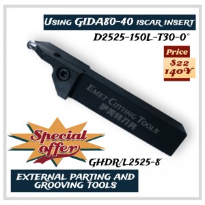 EMET 절삭 공구, 외부 터닝 도구, 외부 파킹 및 홈 홈 도구, 특히 휠 가공용, ISCAR GIDA80-40 INSERT, GHGR/L2525-8, GHGR/L2525-8