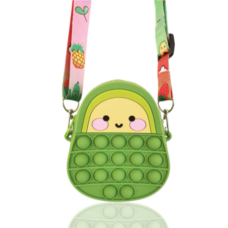 소녀를위한 작은 과일 fidget 장난감, 스트레스 스트레스 릴리콘 푸시 버블 감각 장난감 어깨 가방