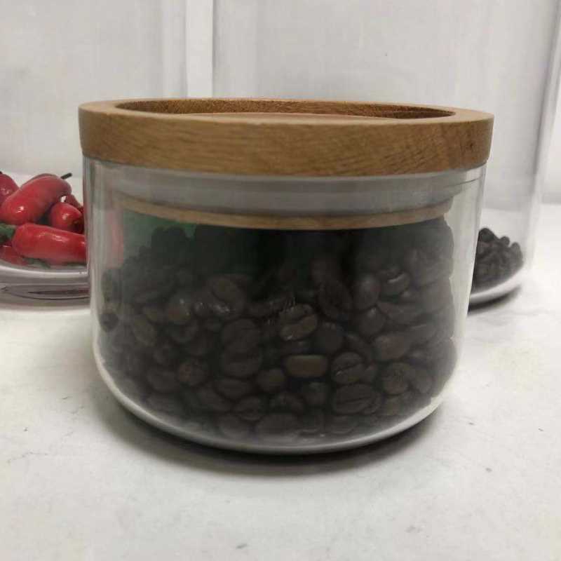 맑은 유리 식품 저장 용기 항아리 컬렉션과 공기 꽉 나무 뚜껑