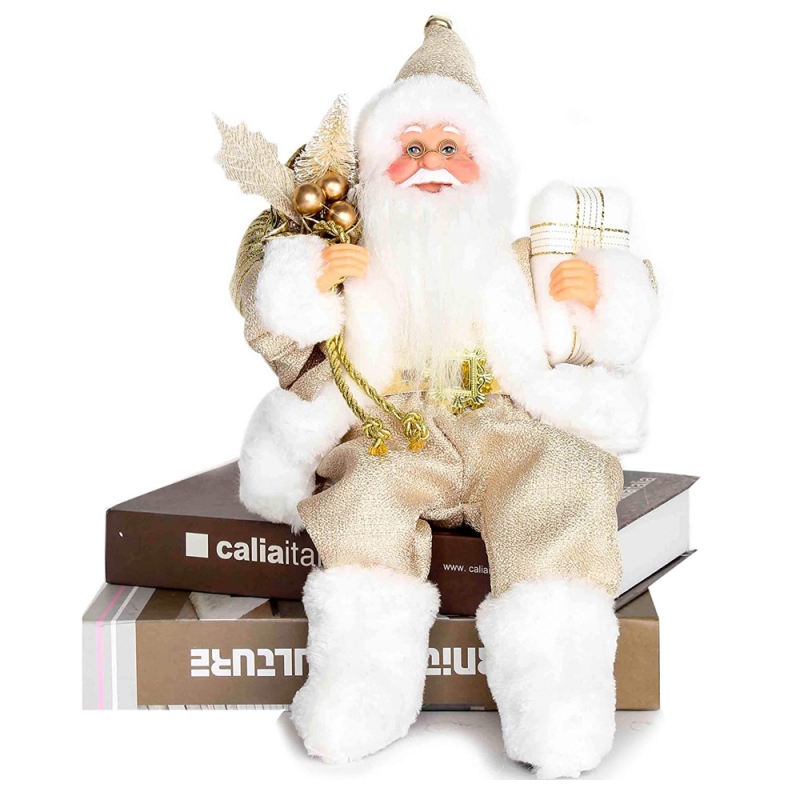 12inch 선물 가방과 황금 산타 클로스 입상을 입고 흰색 신발을 입고 상자 크리스마스 휴일 장식