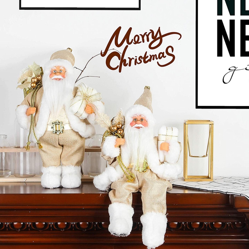 12inch 선물 가방과 황금 산타 클로스 입상을 입고 흰색 신발을 입고 상자 크리스마스 휴일 장식