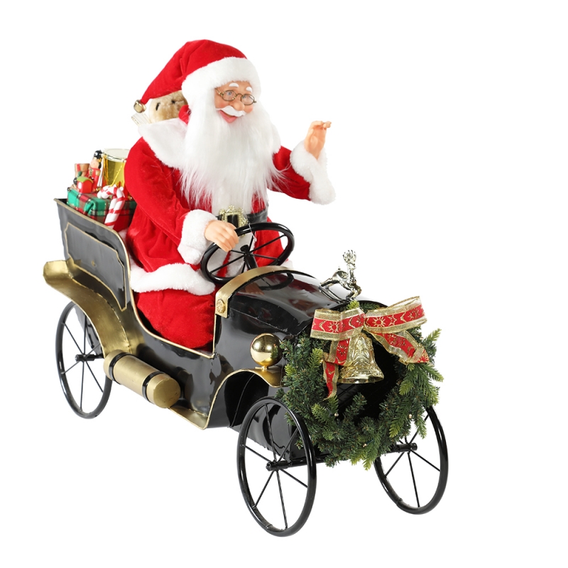 80cm 애니메이션 크리스마스 자동차 산타 클로스 조명 뮤지컬 장식 장식 휴일 입상 컬렉션 전통적인 크리스마스