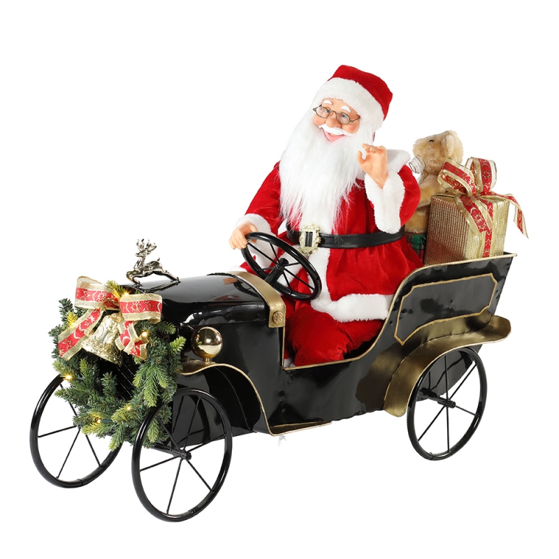 80cm 애니메이션 크리스마스 자동차 산타 클로스 조명 뮤지컬 장식 장식 휴일 입상 컬렉션 전통적인 크리스마스