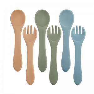 실리콘 숟가락과 나쁜 먹이를위한 포크, 첫 단계 아기 유아 숟가락