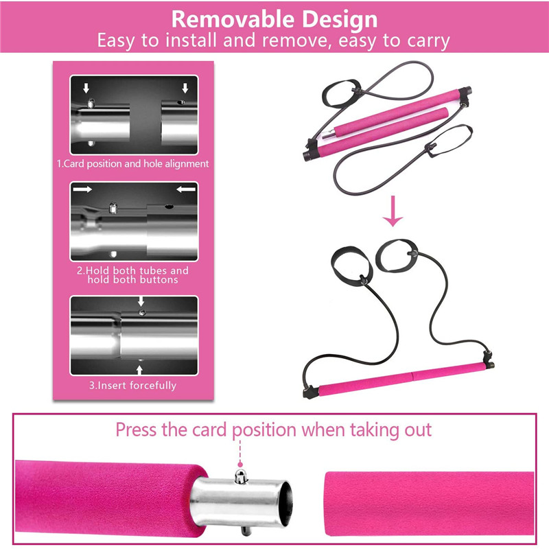 필라테스 바 세트, 휴대용 요가 운동 필라테스 스틱 저항 밴드 풋 루프, 피트니스 장비