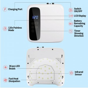 M&R 602Pro 무선 LED 네일 램프, 무선 네일 드라이어, 72W 충전식 LED 네일 라이트, 4 개의 타이머 설정 센서 및 LCD 디스플레이가있는 휴대용 젤 UV LED 네일 램프, 젤 광택제를위한 전문 LED 네일 램프