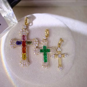Tuochen Jewelry New Design18K/14K/10K 자연 컬러 스톤 헤드 크로스 펜던트와 금 골드