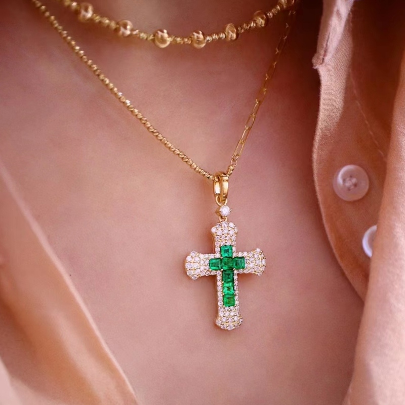 Tuochen Jewelry New Design18K/14K/10K 자연 컬러 스톤 헤드 크로스 펜던트와 금 골드