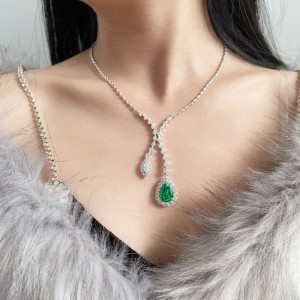 새로운 S925 실버 10ct PA 블루 드롭 모양 인어 목걸이 높은 탄소 다이아몬드를위한