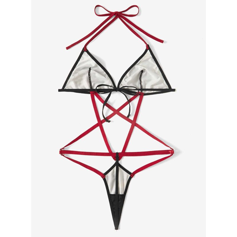 인쇄 고삐 끈 디자인 바디 슈트 섹시한 십자 그 십자가 테디와 뷔스티에