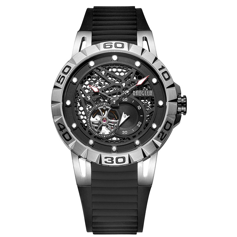Baogela New Top Brand Luxury Men \\ 'S Watches Skeleton 자동 기계식 남성 방수 손목 시계 6772 Black