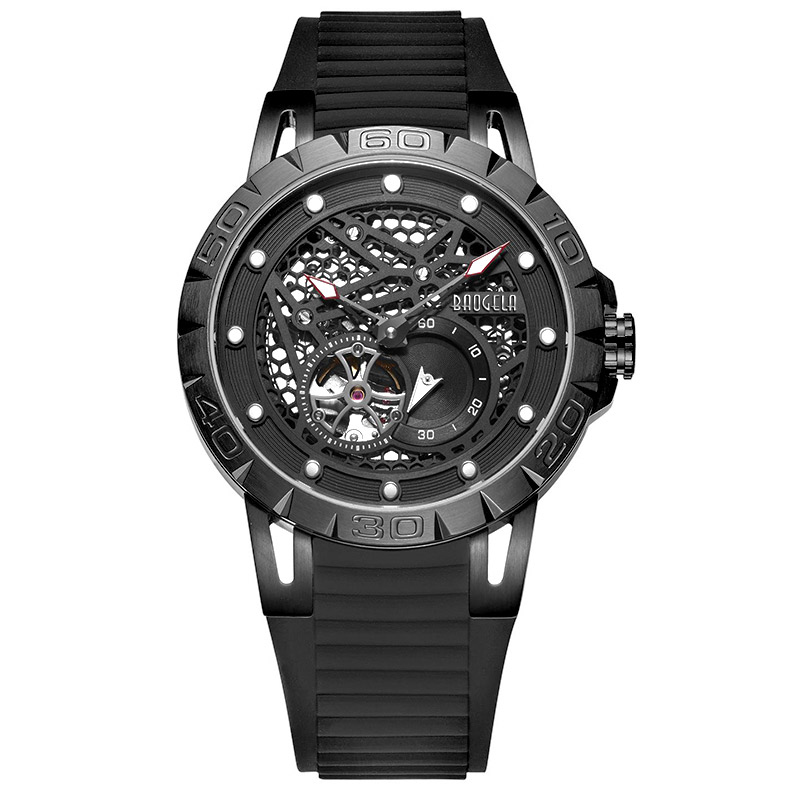 Baogela New Top Brand Luxury Men \\ 'S Watches Skeleton 자동 기계식 남성 방수 손목 시계 6772 Black