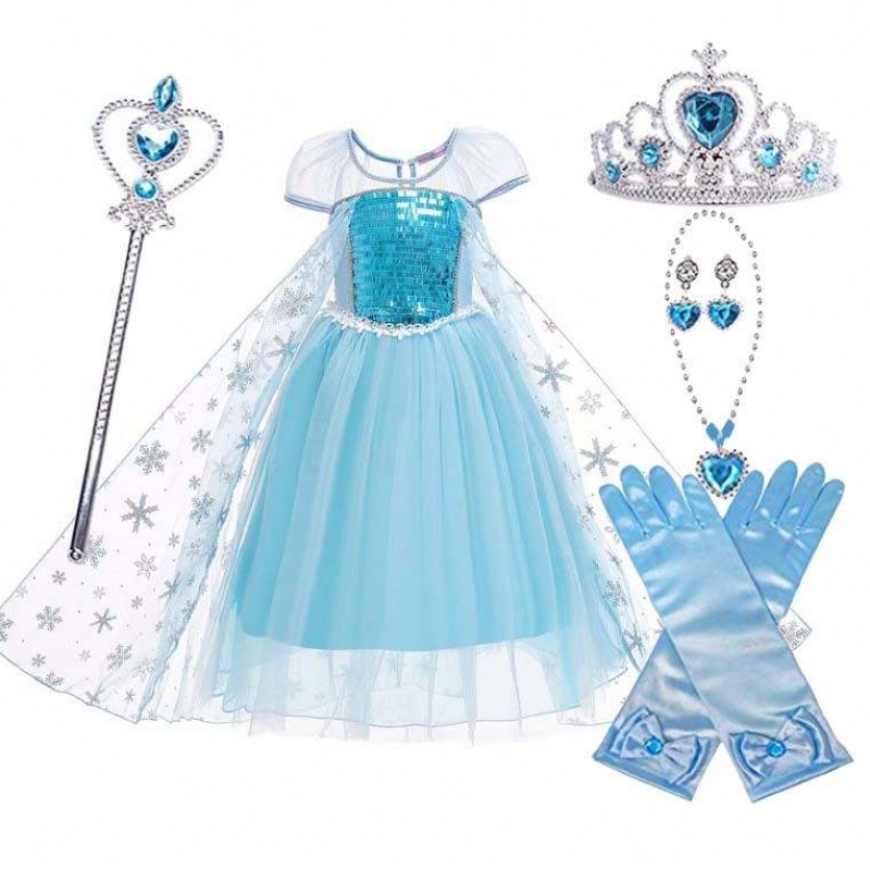 Princess Costumes 생일 파티 드레스 UP 어린 소녀 Elsa Beadings Princess Dress HCGD-044