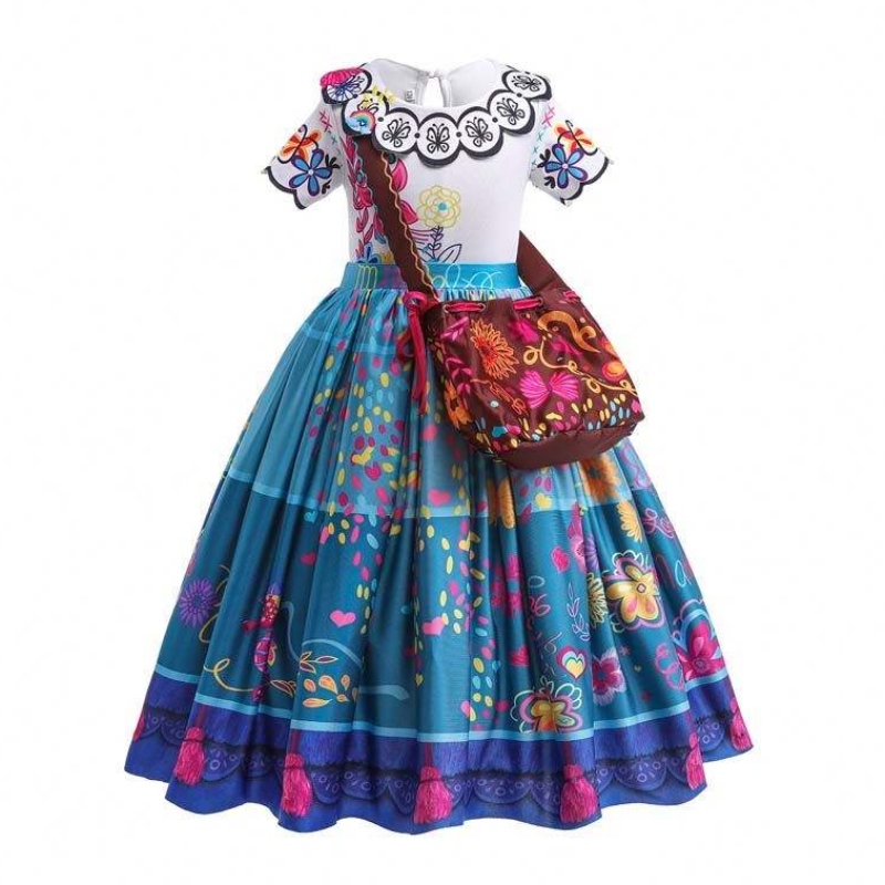 2022 어린이 Encanto Madrigal Princess Skirts Outfits encanto의 Blue Mirabel 드레스 가방 100-160cm HCIS-001