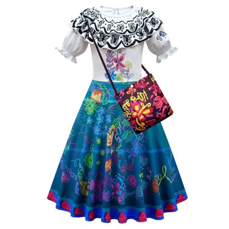 2022 어린이 Encanto Madrigal Princess Skirts Outfits encanto의 Blue Mirabel 드레스 가방 100-160cm HCIS-001