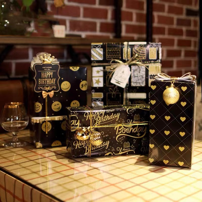 Borthday Custom Logo 용 포장지 인쇄 티슈 페이퍼 60g/70g/80g/90g/100g 포장지 선물 선물 패키지 다색 선물 종이 검은 포장지
