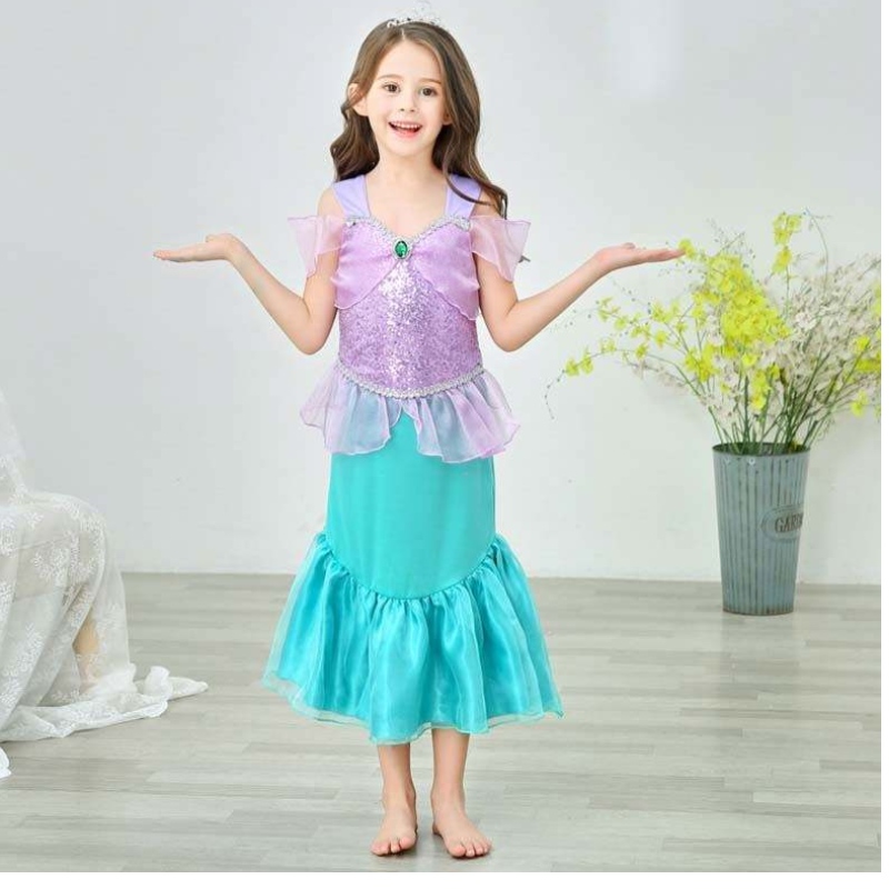 Princess Little Girls Squins Mermaid Dress with Jewelry hcmm-006