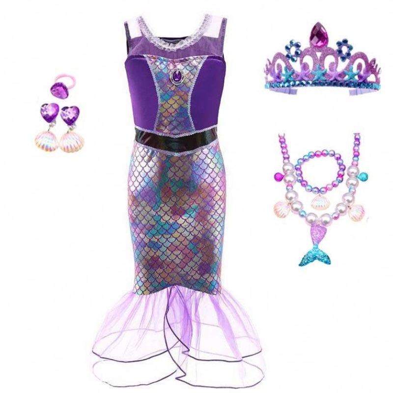 Princess Little Girls Squins Mermaid Dress with Jewelry hcmm-006