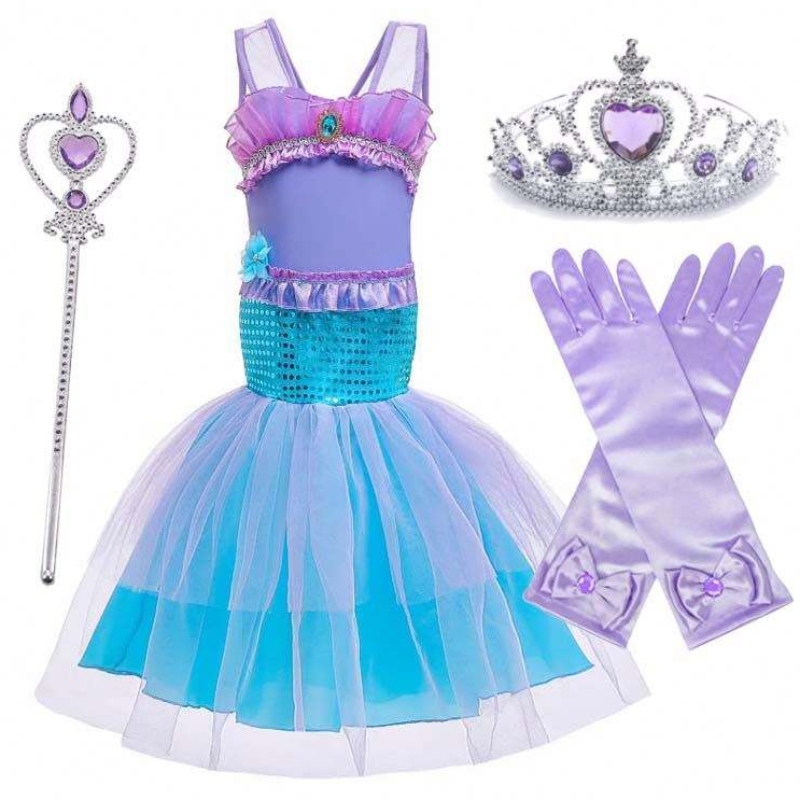 Princess Little Girls Squins Mermaid Dress with Jewelry hcmm-006