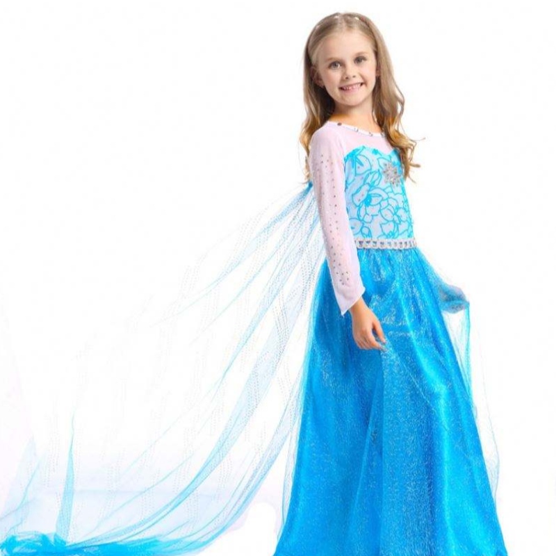 Baige 뜨거운 판매 어린이 \\ 's Wear Baby Girls Long Sleeve Maxi Dress Elsa 드레스 망토