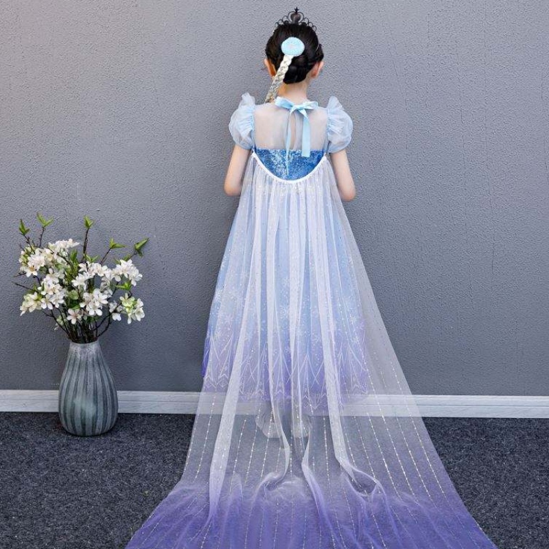 Baige 2021 New Blue Elsa Anna Girl Dress Cosplay Dresses up with Handmade Necklace와 Long Cape