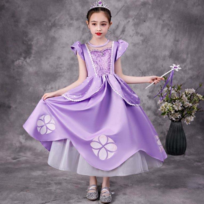 Baige Purple Sofia Rapunzel Elsa Anna Belle Princess TV 영화 의상 소피야 공주를위한 공주
