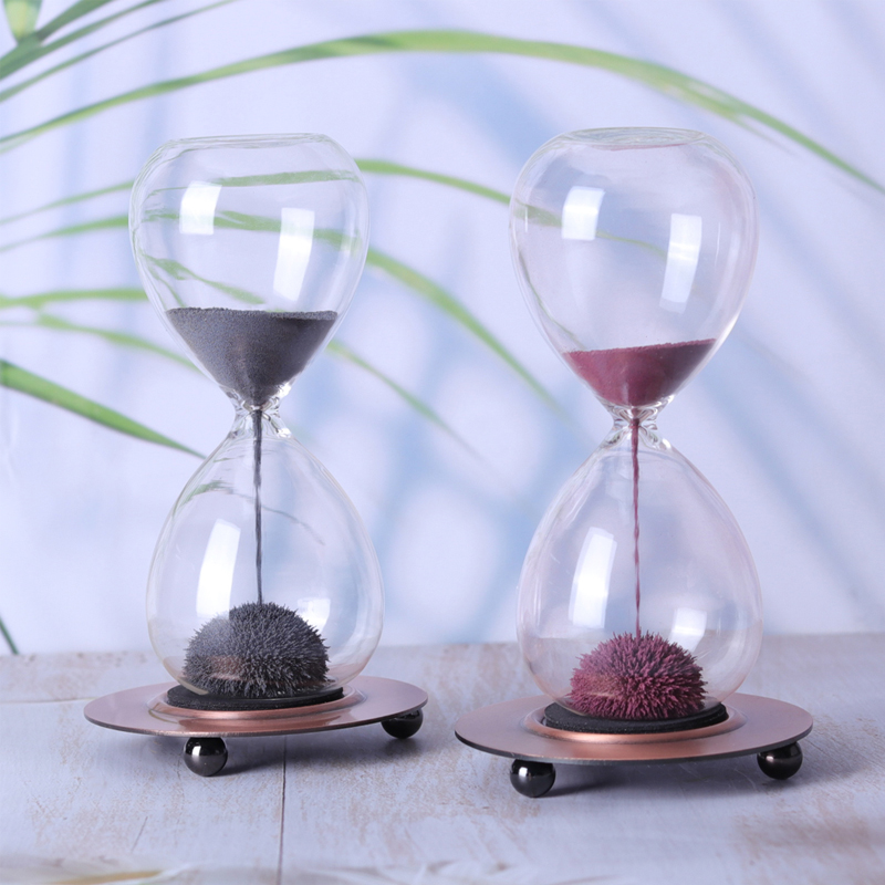 도매 크리에이티브 데스크탑 장식 자석 모래 타이머 선물 라운드 금속베이스 자기 모래 시계